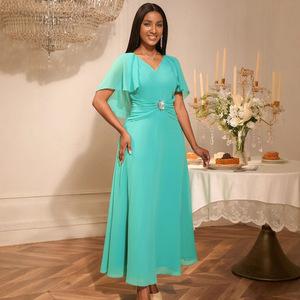 AM050534 Robes d'été <span class=keywords><strong>de</strong></span> haute qualité pour femmes, décontractées et élégantes, col en V, manches à volants, taille cintrée, <span class=keywords><strong>robe</strong></span> longue pour soirée et bureau - Product Image 2