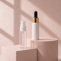Vente directe usine – Flacon cosmétique transparent de 30 ml avec pompe pulvérisatrice, écologique, sérigraphie, bouchon à vis blanc en PET