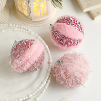Boule de Noël en fausse fourrure rose douce de 8 cm, ornement de luxe avec perles et pétales de plumes, décoration pour arbre de Noël, fête de fin d'année