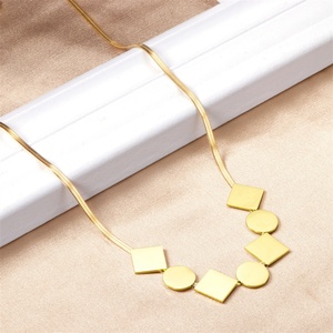 Hot Sale Waterproof Women Jewelry <b>Titanium</b> Steel Geometric square Round Charms Necklace - Product Image 2