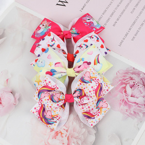 可愛い弓ヘアピン弓ユニコーンプリントヘアクリップ女の子用パーティーヘアアクセサリー - Product Image 3