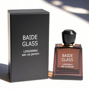 New Arrival Luxury Amber Perfume Spray Bottle Glass Crimp <b>Empty</b> Clear Square 50ml 100ml Wooden Cap Perfume Bottle With <b>Gift</b> <b>Box</b> - Product Image 1