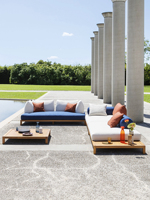 Ensemble de canapé d'extérieur moderne et table basse pour cour, balcon, jardin, meubles de loisirs en plein air imperméables au soleil en bois massif