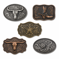 Hebilla de Cinturón OEM ODM de Metal Estilo Vaquero Occidental, con Diseño de Cráneo de Toro Longhorn, Caballo y Estrella, en Bronce Antiguo Plateado, para Rodeo, Venta al por Mayor