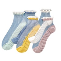 Chaussettes fines en cristal transparent pour filles Chaussettes mignonnes mode d'été respirantes à la cheville Chaussettes en maille de dentelle Chaussettes transparentes pour femmes