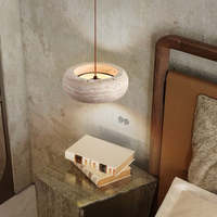 SIMIG Wabi-Sabi Vintage Naturel Rond Travertin LED Suspension pour Chambre Couloir Dîner Table