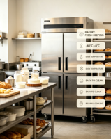 Congélateur vitrine 4 portes en acier inoxydable pour cuisine professionnelle, refroidissement par air, sans givre, Energy Star, dégivrage automatique, 830L, 0-10°C