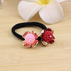 ยางรัดผมลายดอกพลัมคู่ สีผสม ผ้ามีความยืดหยุ่นสูง เครื่องประดับผมแบบลำลอง - Product Image 2