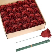 OH ARTS Roses artificielles en cristal scintillant avec tiges, fleurs en mousse de soie, couleur Or Enchantress Rose pour mariage, maison, fête