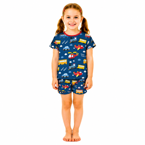 Conjunto de Pijamas para Meninas com Estampa de Desenho Animado Personalizada em Fibra de Bambu Macia, Camiseta de Manga Curta e Calças com Cintura Elástica - Product Image 2