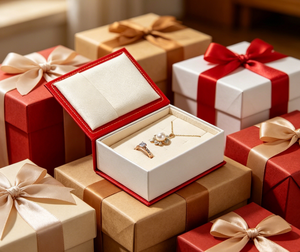 Red White Magnetic <b>Jewelry</b> <b>Gift</b> <b>Box</b> for Necklace and Ring Set, Luxury Rigid Cardboard <b>Box</b> with Velvet Lining, Custom Logo Accept - Product Image 1
