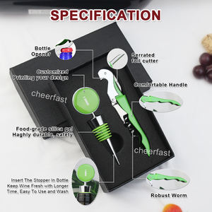 <span class=keywords><strong>Coffret</strong></span> cadeau promotionnel de vin vert, kit d'accessoires à vin personnalisé, ouvre-bouteille et bouchon de bouteille avec boîte noire - Product Image 4