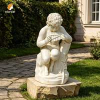 Statue de garçon jouant de la flûte en marbre blanc Mily, taille réelle, sculptée à la main, style européen, pour jardin ou parc extérieur