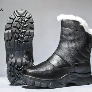 Botas de Nieve Negras con Tacón Medio, Forro de Lana Grueso, Suela de Goma Antideslizante, Estilo Motociclista, Botas Cálidas de Invierno - Product Image 4