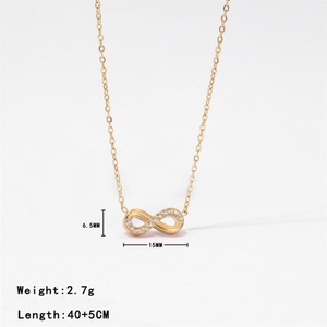 Collier personnalisé en acier inoxydable plaqué or avec zircon, motif infini chiffre 8, bijoux pour femmes - Product Image 4