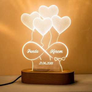 Innendekoration 3D-Nachtlicht nordisches Design runde ovale USB-Basis Tischlampe hölzerner LED-Basis - Product Image 3