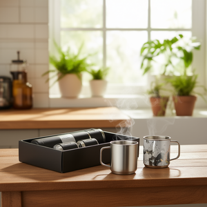 Set regalo thermos da viaggio in acciaio inossidabile da 500 ml con 2 tazze per caffè, tè, acqua, design minimalista, isolamento sottovuoto - Product Image 2