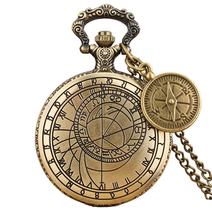 นาฬิกาพกโบราณแบบอะนาล็อก ควอตซ์ พร้อมสายโซ่และเข็มทิศ รุ่นปราก ขายส่ง - Product Image 2