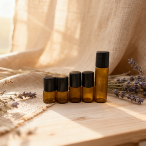 1Ml Chai Hình Ống Nước Hoa Tinh Dầu Thủy Tinh Màu Hổ Phách Nhỏ Với Con Lăn Kim Loại Và Nắp Lăn Màu Đen - Product Image 1