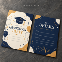 Cartes d'invitation de remise de diplôme personnalisées, élégantes, bleu marine et or, avec confettis en forme de ballons, invitations pour fête de remise de diplôme, cartes d'invitation pour célébration de la remise de diplôme