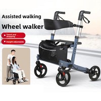 Déambulateur à quatre roues multifonctionnel pour personnes âgées, pliable, avec siège, type poussoir, capacité 200 Jin