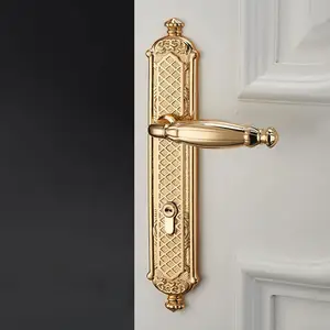 All copper silent bedroom study solid wood door lock Real gold electroplating indoor classic universal door lock