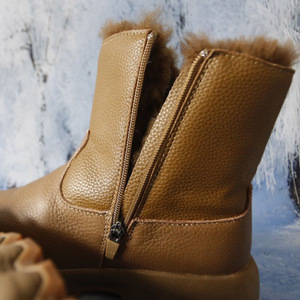 Bottes de neige d'hiver en peau de mouton pour femme, en cuir, patchwork, doublure en laine, antidérapantes, talon bas, taille 40 - Product Image 2