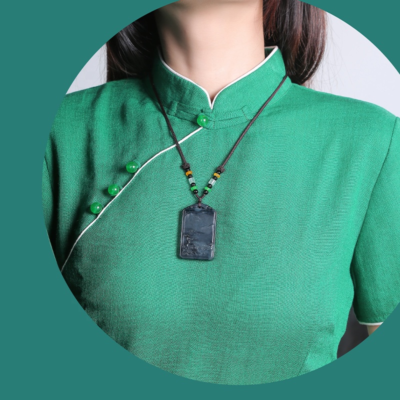 HMOIS Jade Stone Price Peace and Love Green Jade Necklace Jewelry Pendant for Women and Men