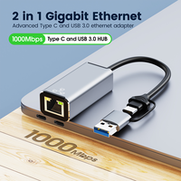 Adaptateur USB vers RJ45 2 en 1 Adaptateur Ethernet de type C vers RJ45 Adaptateur de convertisseur de réseau LAN Gigabit