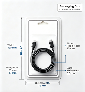Cable de Datos <span class=keywords><strong>USB</strong></span> Tipo-C de Carga Rápida con Embalaje de Blíster Personalizado Ecológico de PET Sellado por Alta Frecuencia y Tarjeta de Papel Trenzada - Product Image 2