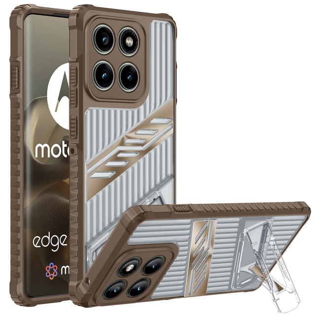 Heavy Transparent Skin Feel Invisible Bracket TPU+PC Armor Design Phone Case for Moto Edge 50 Fusion Shockproof Strip Stand