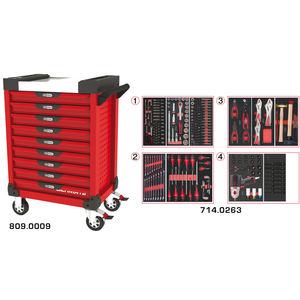 ULTIMATE 9-Drawer Red <b>Tool</b> <b>Trolley</b> with 263 <b>Tools</b> Premium Set for Professional Use - Product Image 1
