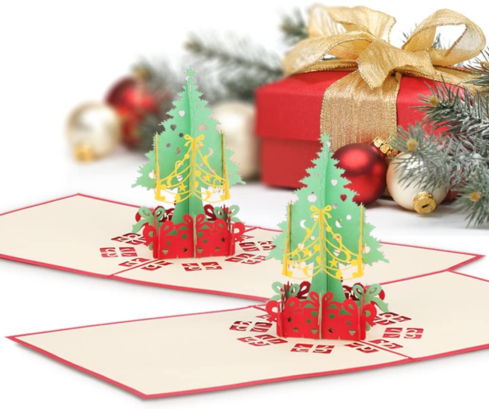 Pop Up Creative 3d Christmas Tree Cards  3D Handmade Creative Happy Birthday Cards with Envelopes for Xmas New Year Birthday