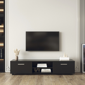70-Inch TV Stand with Open Shelves Black Metal Media Console Entertainment Center <b>Table</b> Living Room Storage Cabinet - Product Image 3