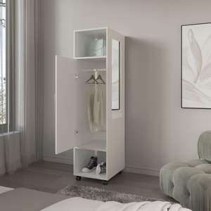 Armario de madera con espejo de cuerpo entero blanco, 62.9 pulgadas de alto, 1 puerta, 3 estantes, armario de almacenamiento de ropa para dormitorio, mueble de guardarropa - Product Image 6