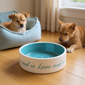 Bol en céramique pour animaux de compagnie 0,3 l, crème bleu clair, design cœur, distributeur de nourriture pour chiens et chats - Product Image 3