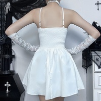 Ensemble 2 pièces pour femme, couleur unie, style décontracté - Mini-robe corset à manches bouffantes avec corsage à lacets, détails croisés et col rabattu, pour soirée