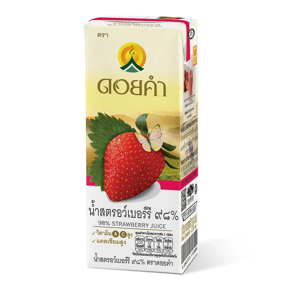Hot Deal Doikham 98percent Strawberry Juice with Mixed Fruit 200 ml Healthy Pure Drink Product from Thailand
