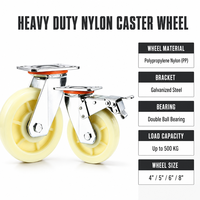 Roues pivotantes en nylon robustes jaunes OEM, 6 à 8 pouces, 450 kg, avec frein, RoHS, pour chariots industriels et équipements