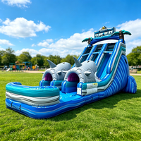 Toboggan aquatique gonflable avec piscine, thème palmier tropical, structure gonflable de qualité commerciale pour usage extérieur