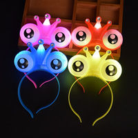 Serre-tête scintillant motif grenouille mignonne, couronne ornée de strass, diadème pour fête, design œil d'alien lumineux LED amusant