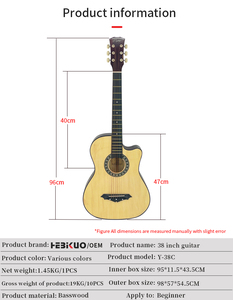 Chitarra Acustica <span class=keywords><strong>per</strong></span> <span class=keywords><strong>Principianti</strong></span> da 38 Pollici con Borsa <span class=keywords><strong>per</strong></span> il Trasporto, Colori Personalizzabili, Strumenti a Corda, Direttamente dalla Fabbrica - Product Image 2