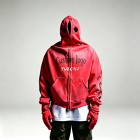 Cagoule personnalisée effet soleil délavé, entièrement zippée, avec double ouverture pour les yeux, imprimé épines, flammes et manches, motif graffiti et texte, unisexe, coupe oversize, 100% coton
