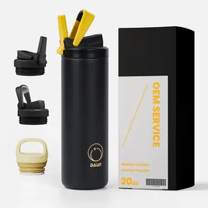 Botella de agua de acero inoxidable de boca ancha de doble pared con nuevo diseño de 32oz con cantimplora deportiva de paja ideal para senderismo y ciclismo