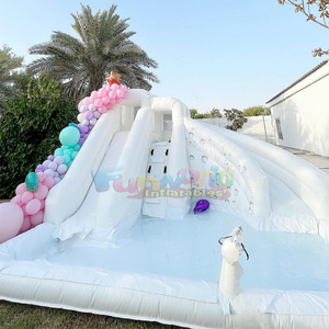สไลเดอร์น้ำเป่าลมสีขาวแบบเชิงพาณิชย์พร้อมสระน้ำเป่าลม - Product Image 2