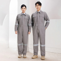 Salopette de travail réfléchissante multi-poches à manches longues en polyester-coton pour hommes, idéale pour les secteurs maritime et mécanique, collection printemps-automne
