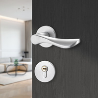 Ensemble de poignée de porte intérieure en alliage d'aluminium noir mat minimaliste moderne avec serrure à mortaise et rosette pour porte en bois