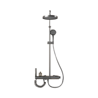 Ensemble de douche thermostatique moderne gris anthracite avec affichage LED, mitigeur 4 voies, barre coulissante et jet pluie doux
