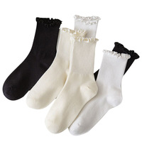 Chaussettes en polyester absorbant la transpiration, style universitaire japonais, couleur blanc laiteux et noir, sélectionnées avec soin, pour femmes Zhuji, tendance Instagram