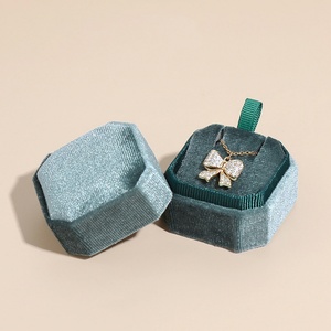 Elegant Personalized Velvet Jewelry <b>Box</b> Green Octagonal Italian Rich Velvet Jewelry case <b>Box</b> <b>Ring</b> Necklace Packaging <b>Box</b> - Product Image 4